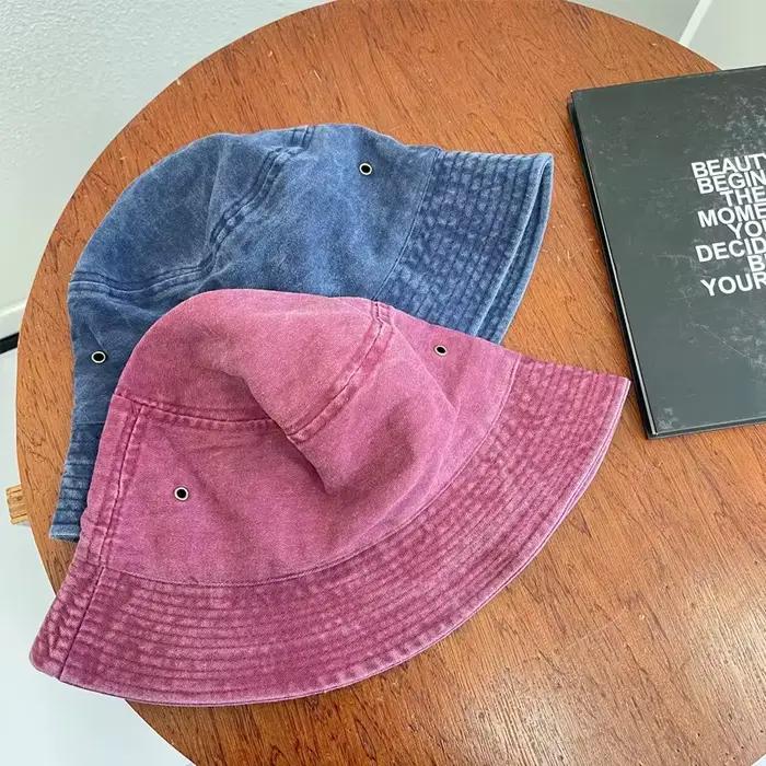 Chapeau de pêcheur rétro délavé pour couples design fin en coton uni pour homme et femme occasions décontractées été hiver