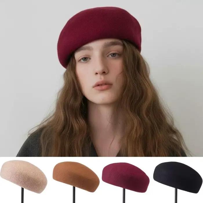 100% laine béret pour femme casquette plate feutre chapeau dame automne hiver chaud créateur de mode Fedora dames