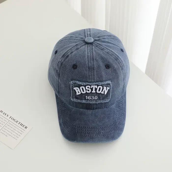 Casquette de baseball vintage BOSTON pour enfants, ajustable, protection solaire, décontractée, pour garçons de 4 à 8 ans, en coton lavé, blanc, vert armée, camouflage, noir, vert