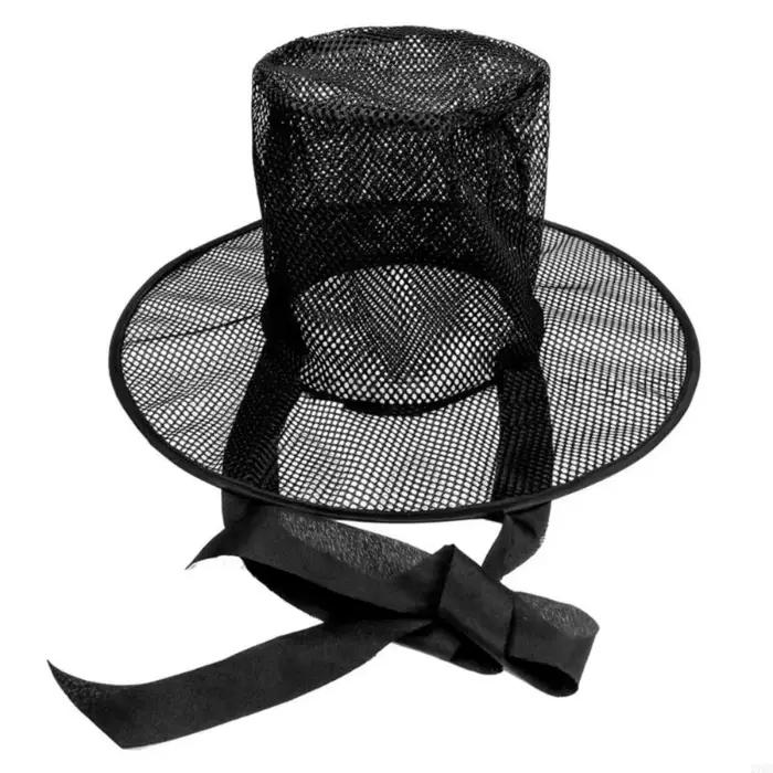 Chapeau coréen traditionnel léger en maille noire à large bord et dessus plat