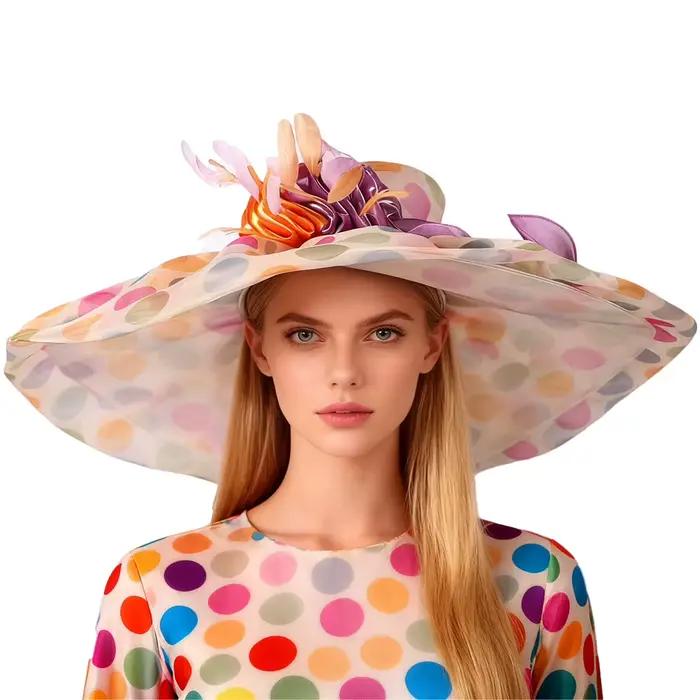 Chapeau de soleil en organza floral pour femme avec large bord