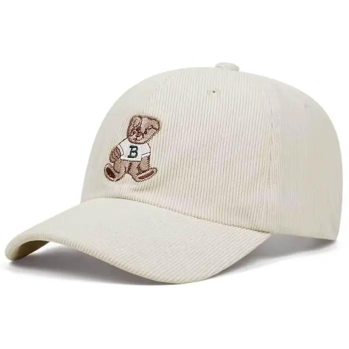 Casquette de baseball en velours côtelé brodée ours mignon pour hommes et femmes en automne et en hiver événements de sports de plein air chapeaux chauds d'hiver décontractés