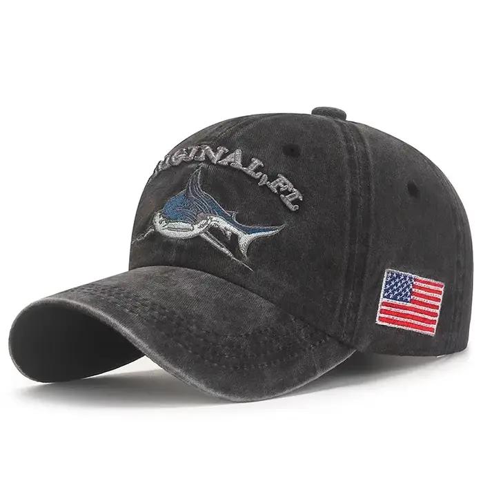 Casquette de baseball requin brodée délavée de dessin animé populaire