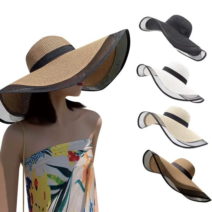 Chapeau de soleil en paille Vintage pour femmes