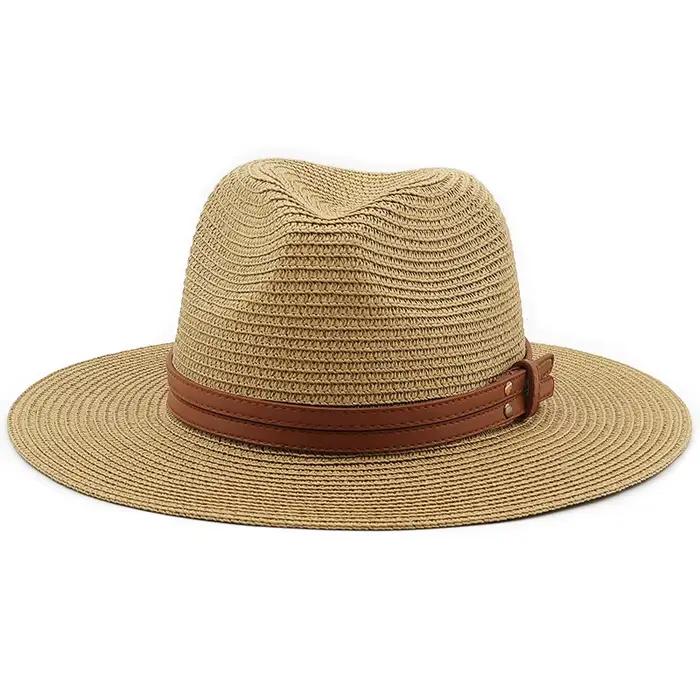 Chapeau de paille doux Panama naturel avec ceinture marron