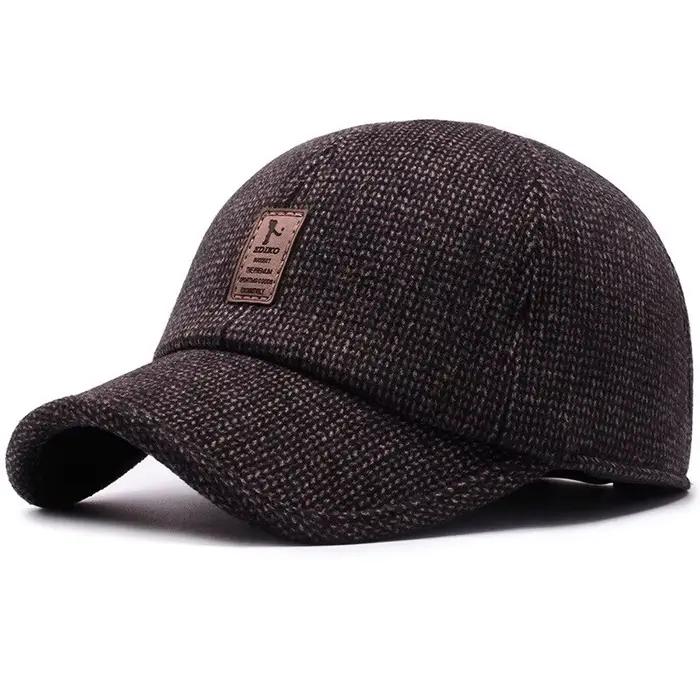 Casquette de baseball épaisse en laine avec oreillettes pour homme