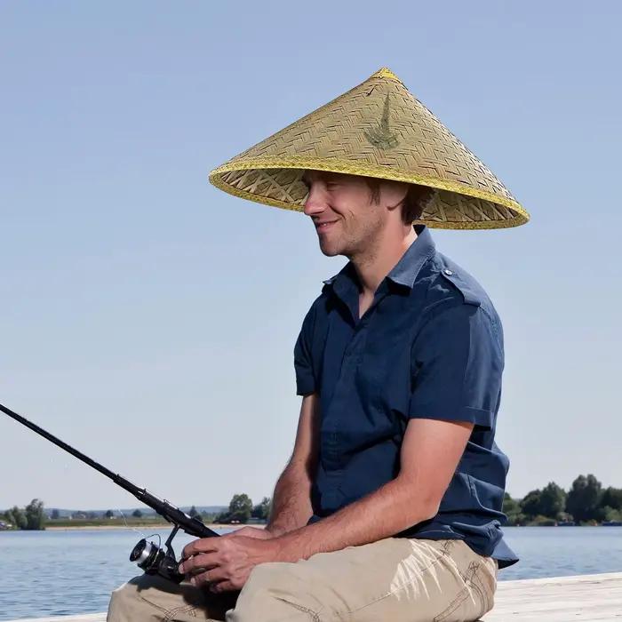Chapeau de pêcheur rétro chinois en bambou et rotin