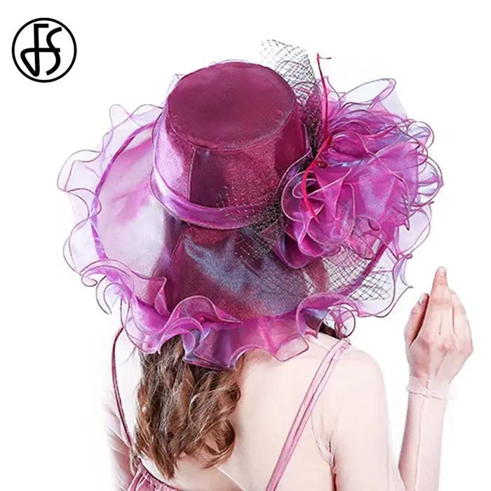 FS violet rouge grands chapeaux pour femmes plage à large bord Fedora élégant église