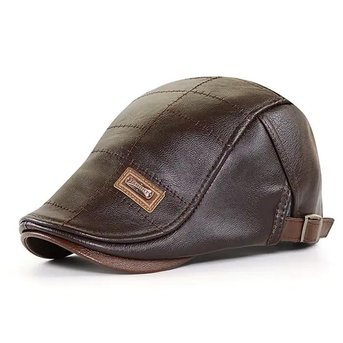 Casquettes de journal rétro en cuir Pu pour hommes