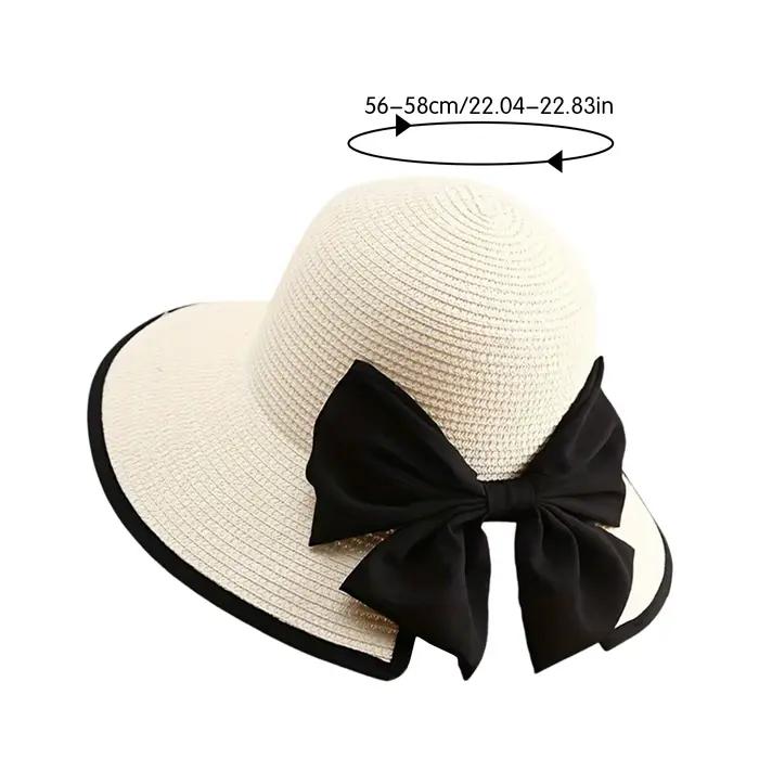 Chapeau de paille à large bord pour femmes avec nœud papillon