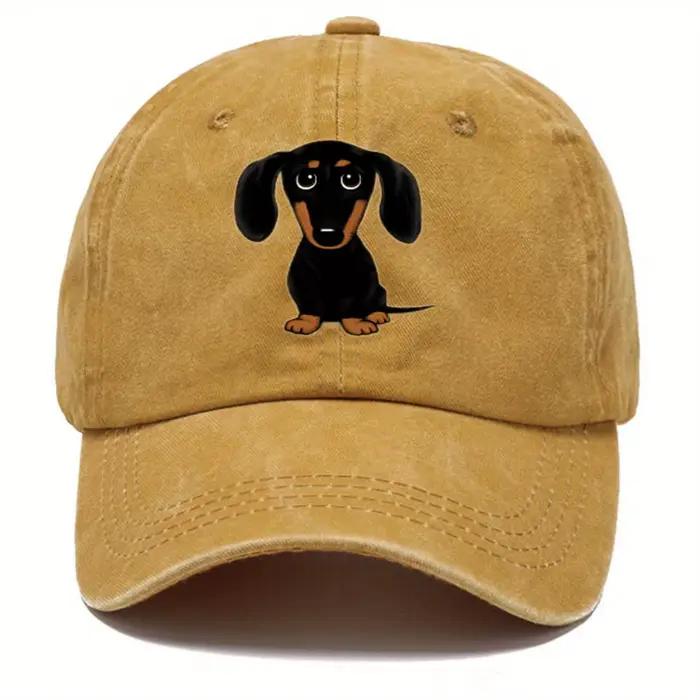 Casquette de baseball rétro lavée avec imprimé teckel