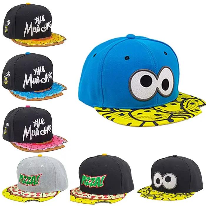 Eye PIZZA Chapeau hip hop brodé à bord plat de dessin animé