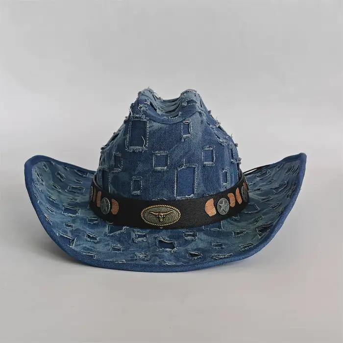 Chapeau rétro en denim déchiré pour femmes et hommes, chapeau de cowboy, chapeau de fête, chapeau pour mariage, anniversaire, vacances, occasions spéciales