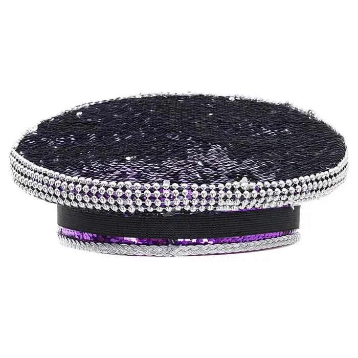 Chapeau militaire gothique avec paillettes violettes et biscuits pour femme