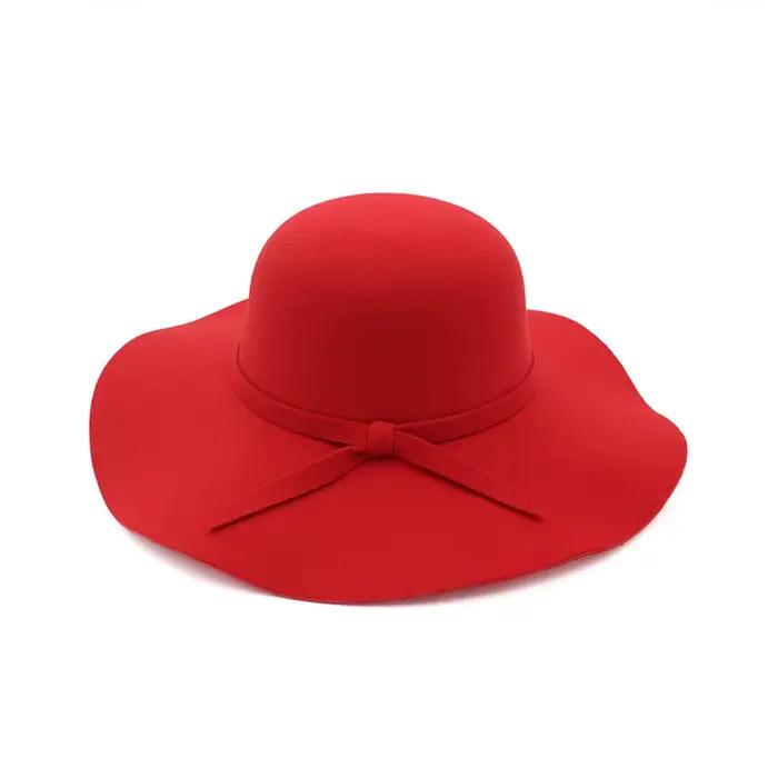Chapeau melon en feutre de laine à large bord pour femme