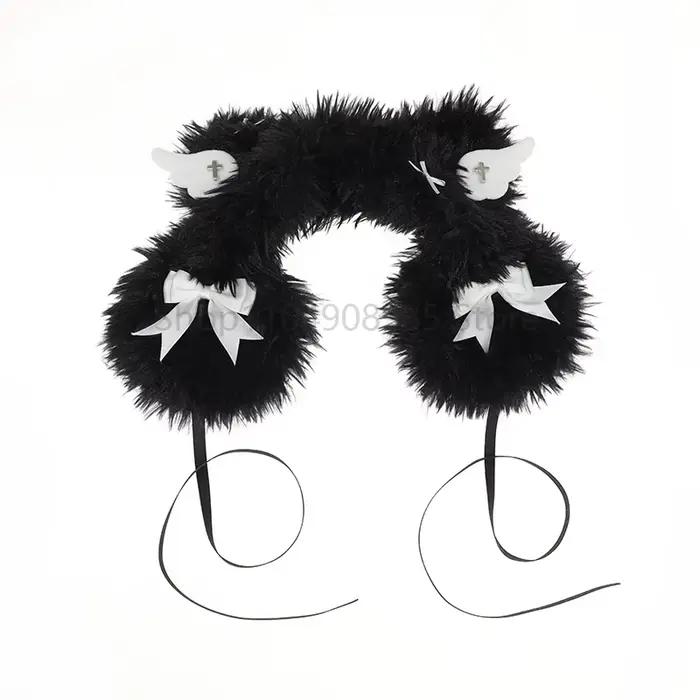 Chapeau en peluche Harajuku doux pour femmes oreilles de demi-chapeau blanc noir cosplay kawaii occasions spéciales mode alternative