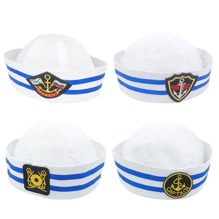 Chapeau de Marin Blanc pour Adultes, Costume de Capitaine, Casquette Nautique, Décoration pour Halloween, Spectacle, Cosplay, Été