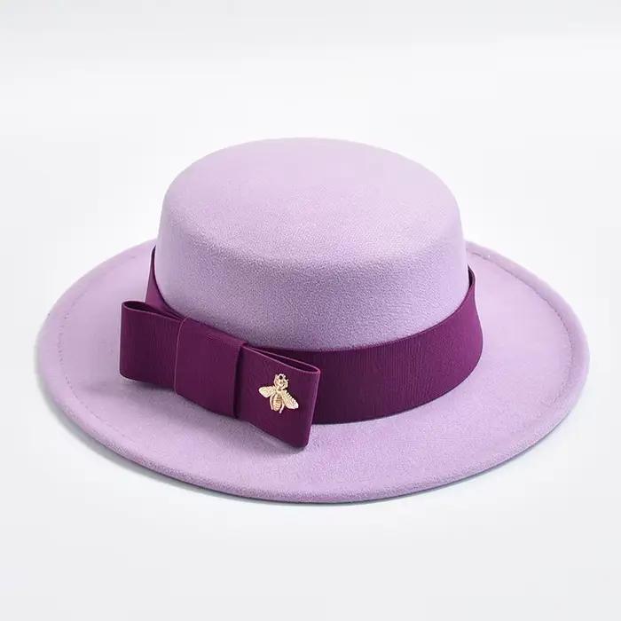 Nouveau Chapeau Fedora pour femmes élégant mode formelle mariage décorer Casquette d'église haut plat nœud fête Jazz