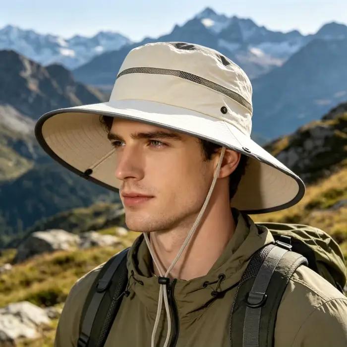 Chapeau de pêcheur d'extérieur respirant en maille à large bord pour hommes