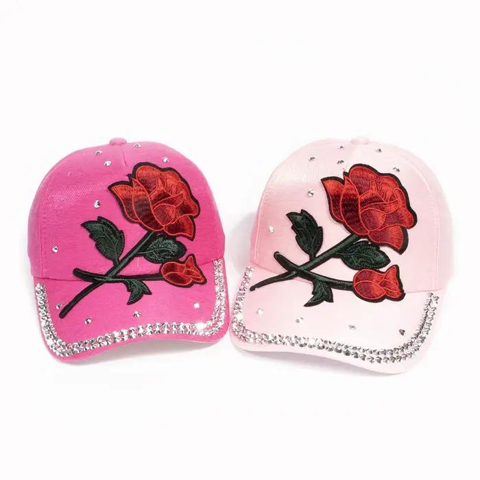 Casquette de baseball vintage pour femme avec grande décoration de rose