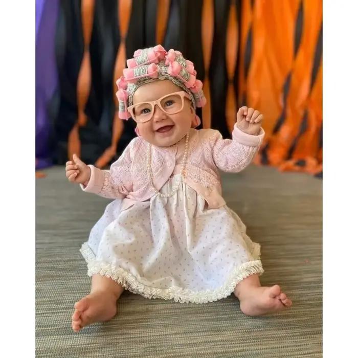 Chapeau bouclé pour enfants - Perruque de vieille dame au crochet pour tout-petit