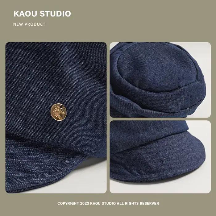 Chapeau Niche Coréenne Plissée Design Vintage Denim pour Femmes Occasions Casual Chic Voyage Printemps Eté