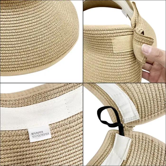 Nouveau femmes été visières chapeau pliable large grand bord nœud papillon vide haut chapeaux de paille