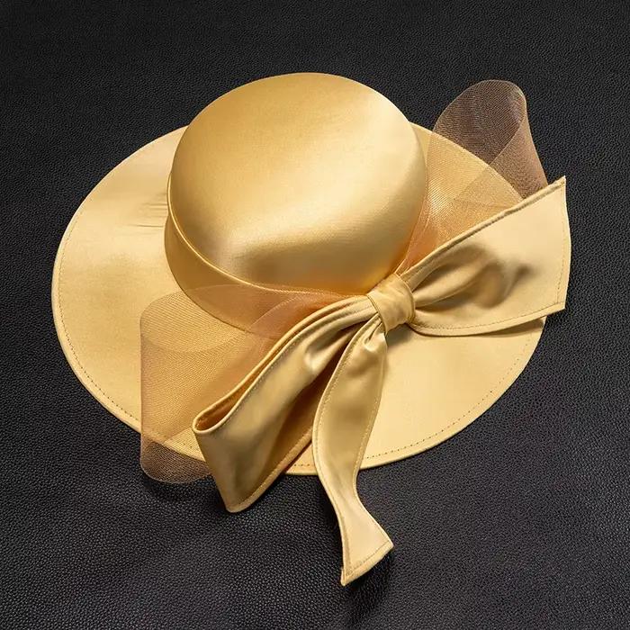 Chapeau haut de forme en Satin avec nœud papillon français pour femmes