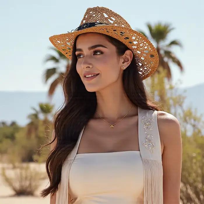 Chapeau de paille ajouré Puloru chapeaux de cowgirl casquettes de plage sportifs multifonctionnels pour homme et femme quatre saisons extérieur occasions spéciales