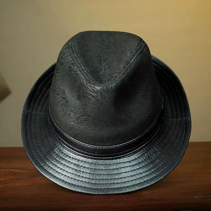 Spectacles Gentleman rétro haute qualité en cuir véritable chapeau formel pour hommes
