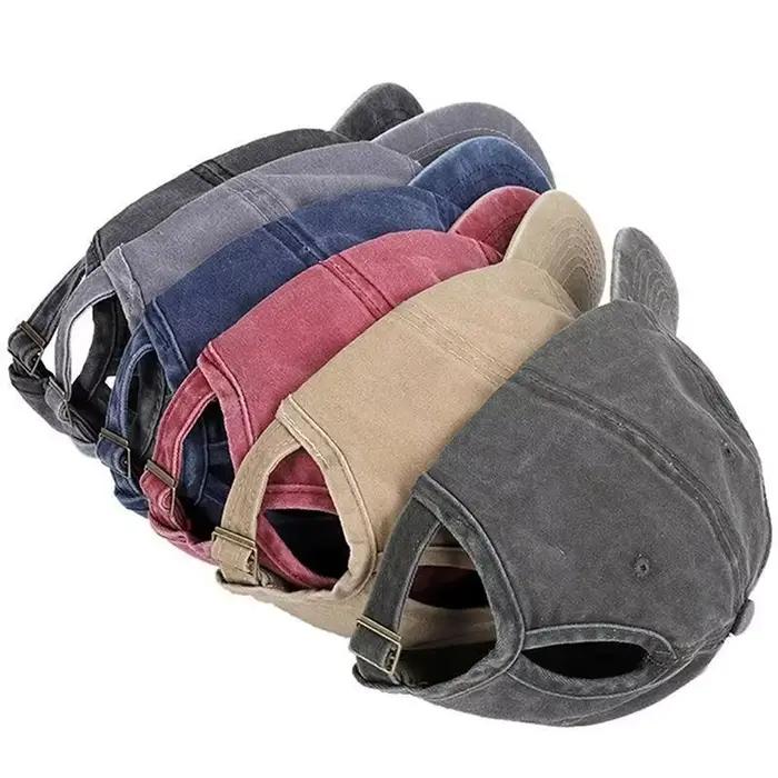 Casquette de baseball queue de cheval vintage pour femmes et filles, coton doux lavé, chapeau d'été, casquette à chignon haut en désordre, confortable, polyvalente, quatre saisons, occassions décontractées ```