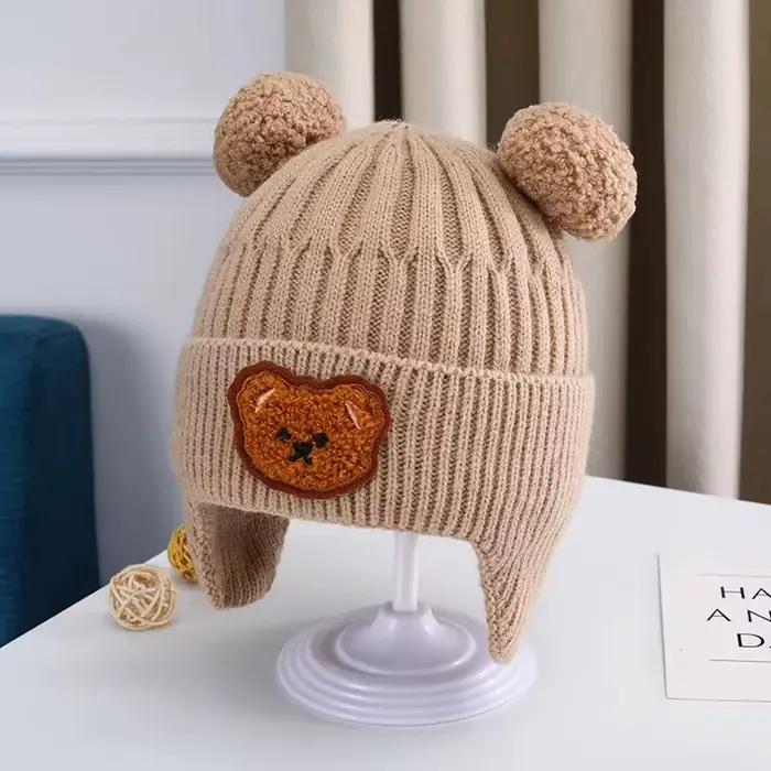 Chapeau de protection des oreilles d'ours en laine pour bébé mignon épaissi chaud version coréenne