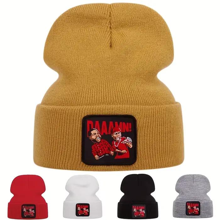 DAAAMN chapeau tricoté brodé de dessin animé pour les événements sportifs de plein air d'automne et d'hiver