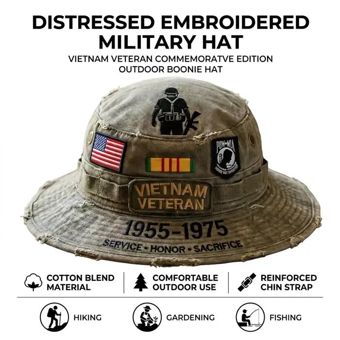 Chapeau de pêcheur Swokii brodé patriotique pour hommes vétérans du Vietnam ajustement sangle réglable vintage robuste four seasonsextérieur