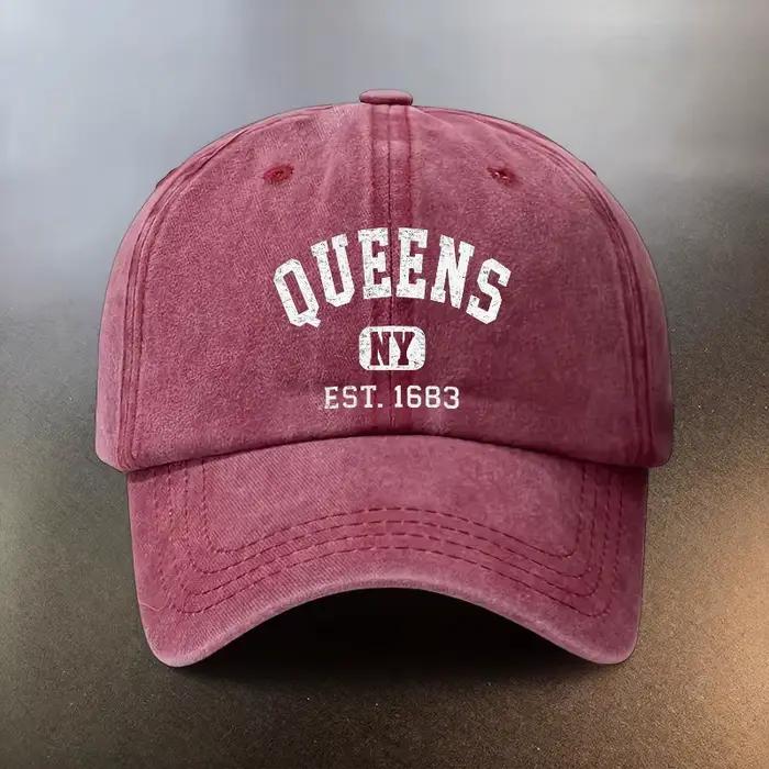Chapeau délavé Queens NY EST 1683 casquette anti-UV coton unisexe pour hommes femmes usages multiples occasions spéciales