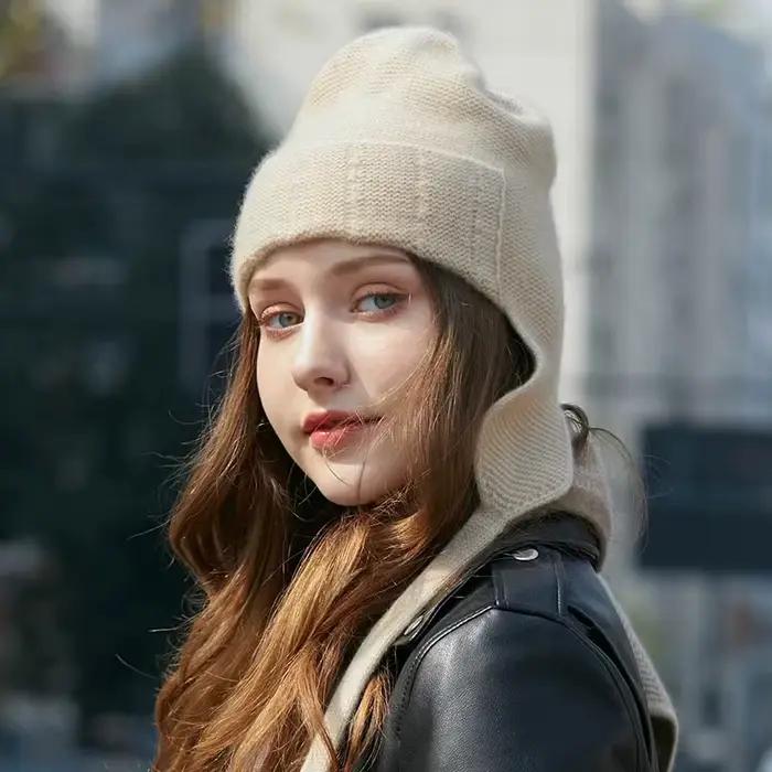 2025 femmes casquettes cachemire tricot chapeau hiver garder les oreilles au chaud offre spéciale mode pur Pashmina Skullies bonnets casquette volante en gros