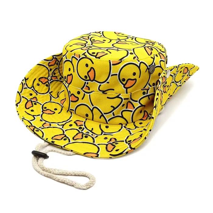 Chapeau de soleil imprimé canard jaune à motifs de dessins animés - Design de protection solaire léger et unique - adapté au cadeau de Saint-Valentin