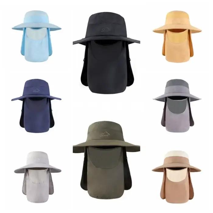 Casquette de pêcheur d'été coton tricoté protection uv séchage rapide rabat de cou amovible visière amovible chapeau seau imperméable homme ocassions spéciales