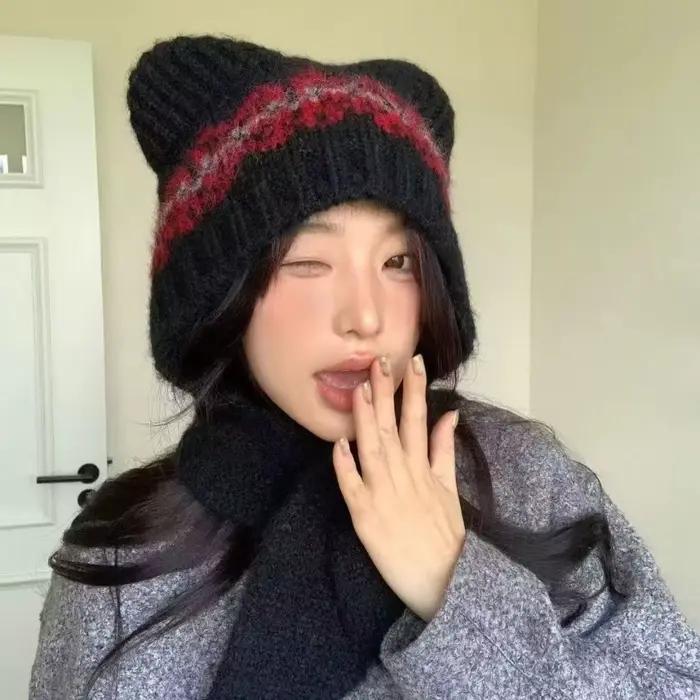 Chapeau tricoté en Jacquard Style Fair Isle rétro