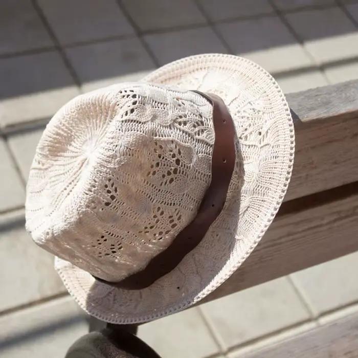 Chapeau fedora féminin en laine tricotée avec bride en cuir pour femmes, style sport, motifs jacquard, adapté pour les quatre saisons et diverses occasions extérieures