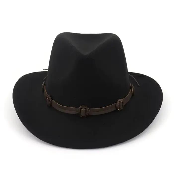 QBHAT mode nouveaux chapeaux Fedora de Cowboy occidental avec décor de ceinture fait à la main hommes femmes chapeau Trilby de carnaval de Jazz à bord roulant pour unisexe