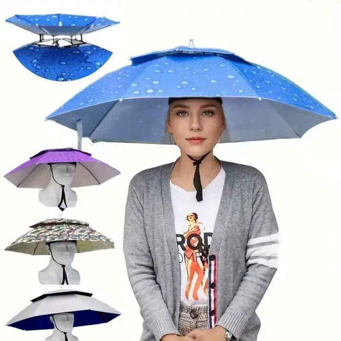 Chapeau parapluie pliable imperméable protection UV double couche tissu en nylon 190T pour pluie et soleil occasions spéciales adultes pêche plage
