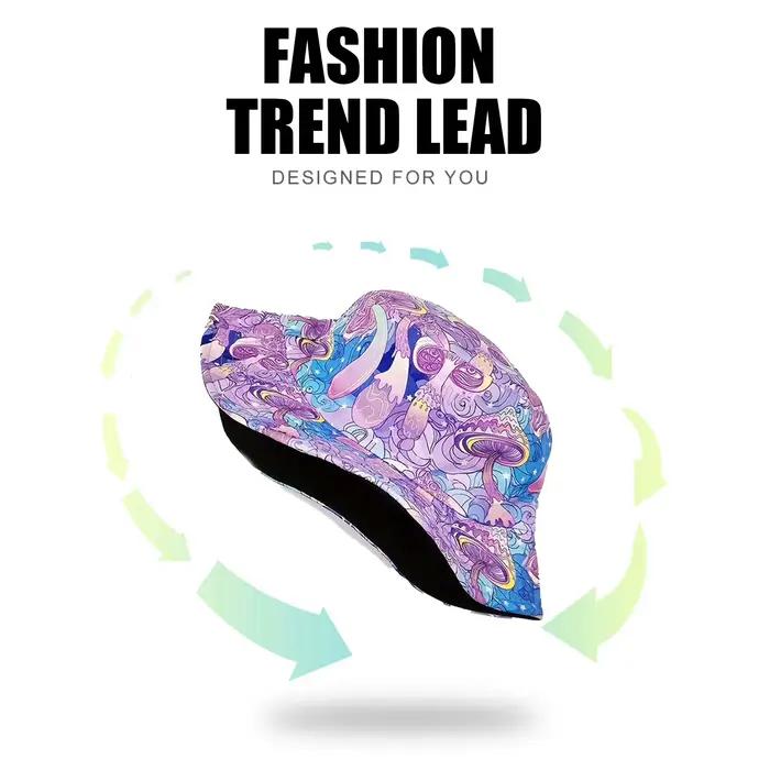 Chapeau de pêcheur violet rétro double face imprimé pour femme protection solaire voyage printemps été occasions spéciales