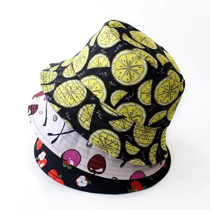 Casquette de pêcheur double face avec motifs fruités pour hommes et femmes, chapeau de protection solaire décontracté pour activités de plein air été
