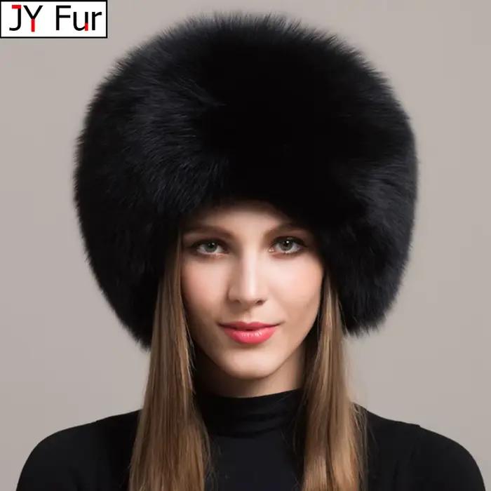 Offre spéciale 100% naturel fourrure de renard chapeau femmes casquette épaisse
