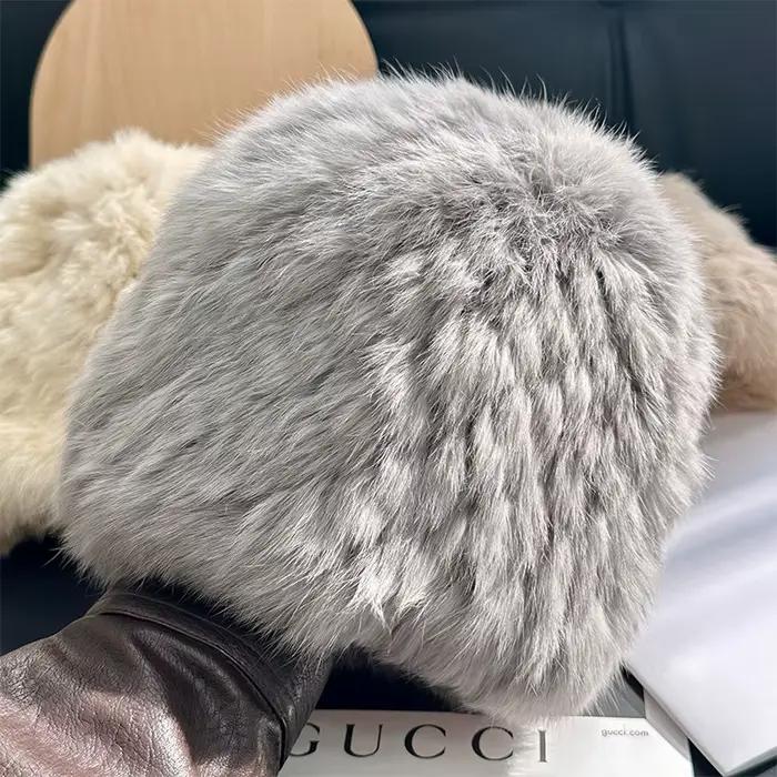 Chapeau de fourrure de lapin hiver YEAE style afro-americain protection des oreilles chaleur résistance aux froids tricoté pour femmes occassions exterieures