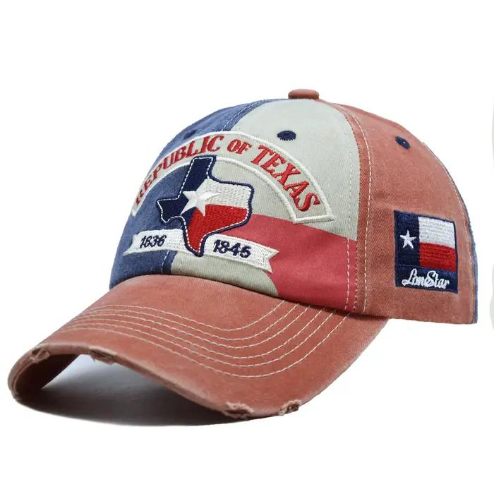 Casquette de baseball rétro délavée style vintage avec broderie commémorative République du Texas