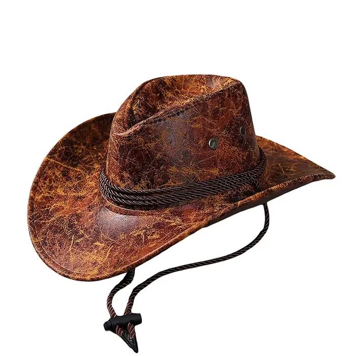 Chapeau de Cowgirl rétro en cuir synthétique pour femmes et hommes