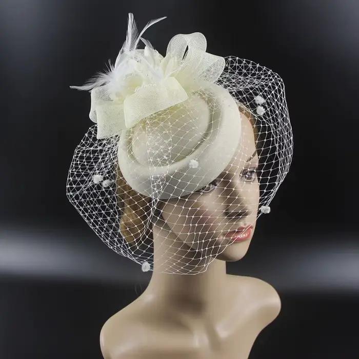Rétro femmes voile Sinamay fleur plumes Fedoras chapeau fascinateurs
