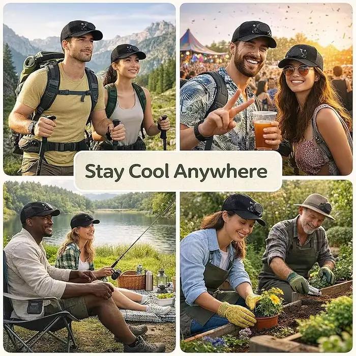 Chapeau solaire avec ventilateur USB protection UV double visière réglable polyester et lin pour plage et activités extérieures homme femme